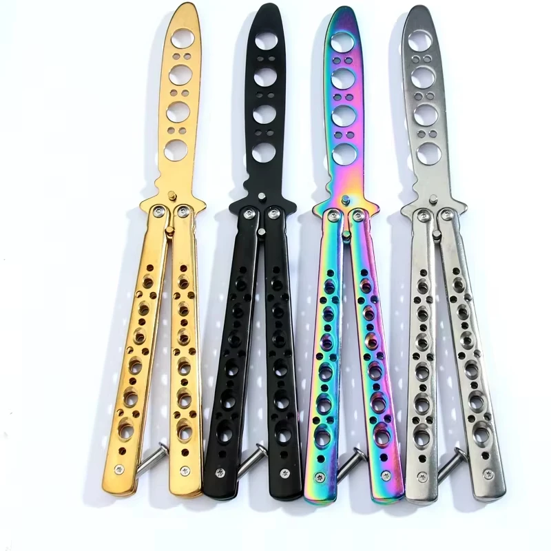 Unsharpened Folding Butterfly Knife, Portable Stainless Steel Pocket Trainer, Outdoor Game Training Tool, 1 Folding Knife