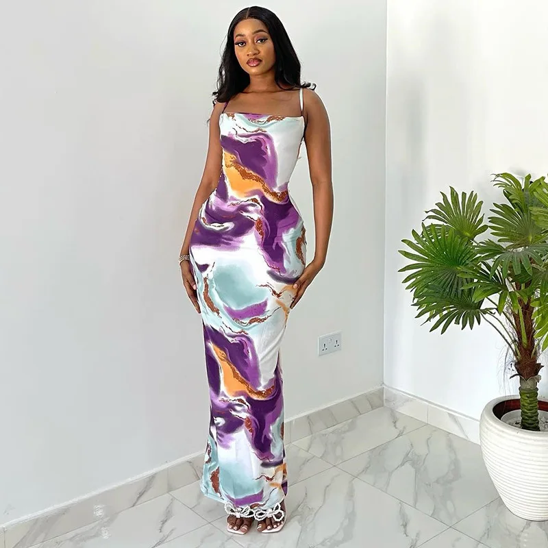 فستان صيفي مطبوع سهل الارتداء للنساء 2025 عصري ذو طابع شخصي بدون أكمام رداء نسائي بدون ظهر سبليت مثير ملابس غير رسمية #1