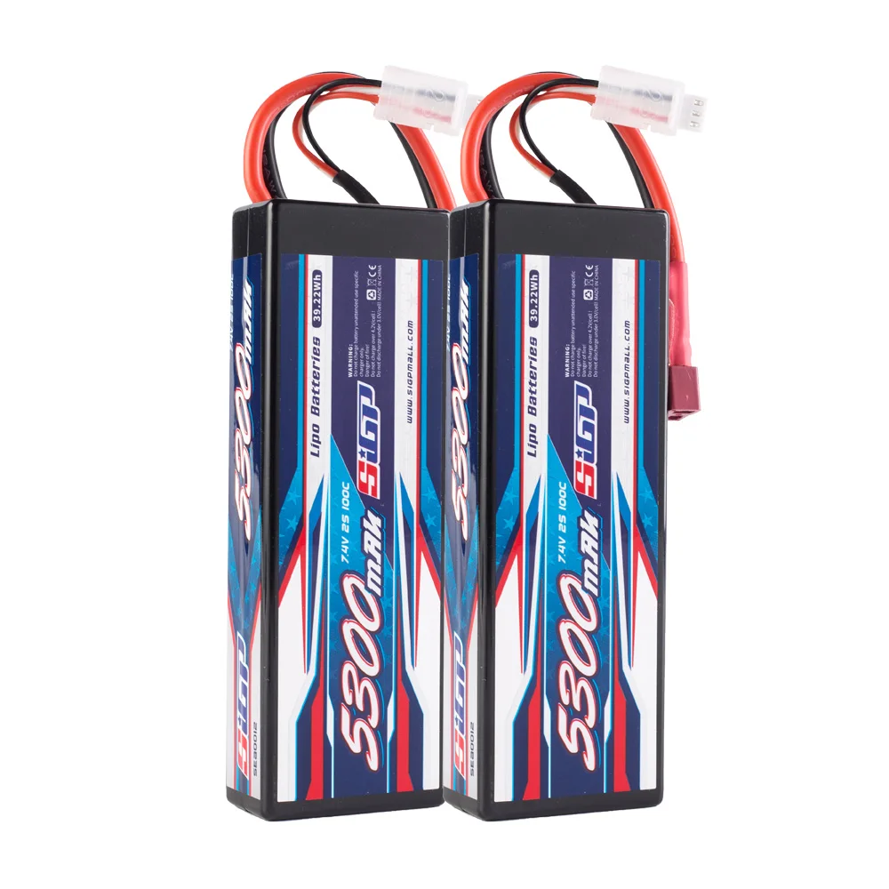 

SIGP 2S 7.4V 5300mAh Lipo Battery 100C Hard Case with Deans T Plug voor RC Car Truck Boot Vehicles Tank Buggy Racing Hobby 2pcs