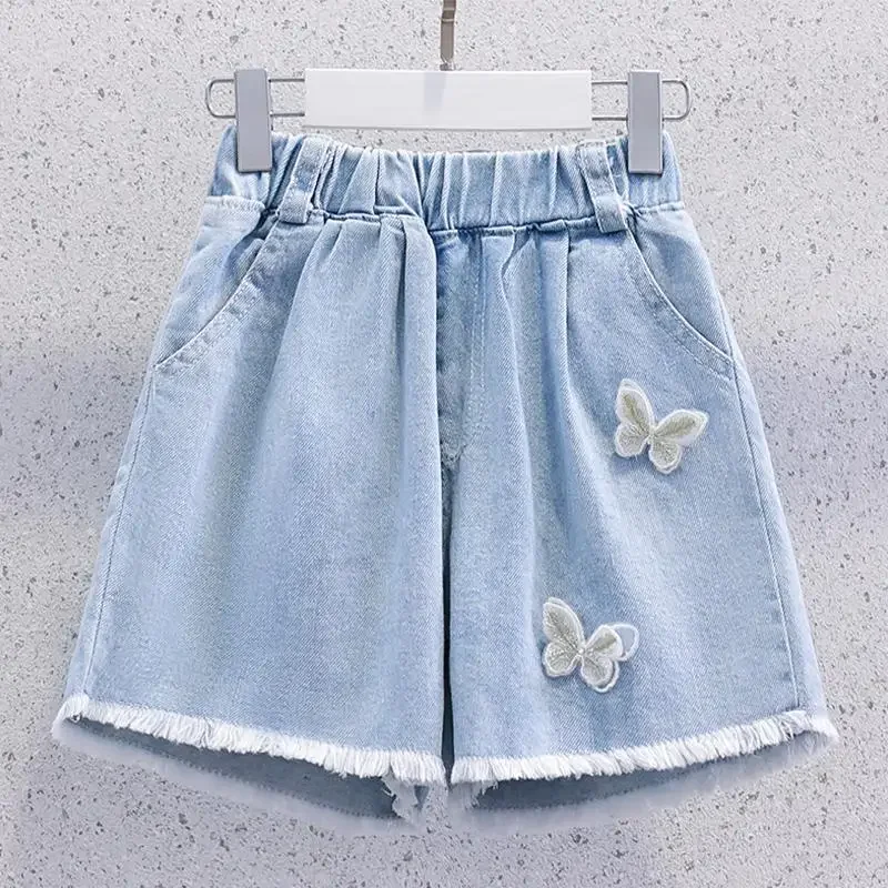 

Kids Girls Denim Butterfly Tassel Jean Shorts 2024 New Arrival Teenage Girls Cotton Shorts Girls Princess Summer Shorts