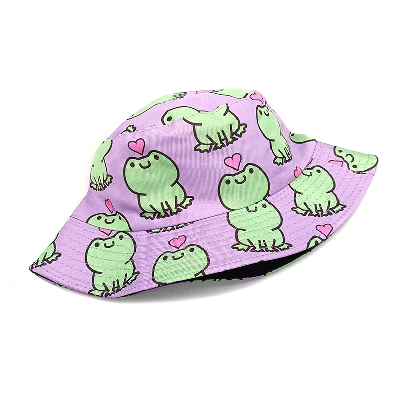 Bocca Cartoon Frog Printing Bucket Hat For Men Women Unisex Fisherman Hat Double Sides Panama Cap Cute Pattern Summer New Style