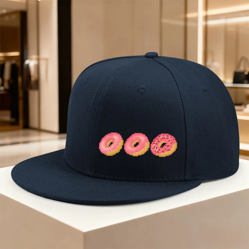 Pixel Donut Print Snapback Cap Unisex Casual Flat Brim Hat for Outdoor Daily Wear Gift