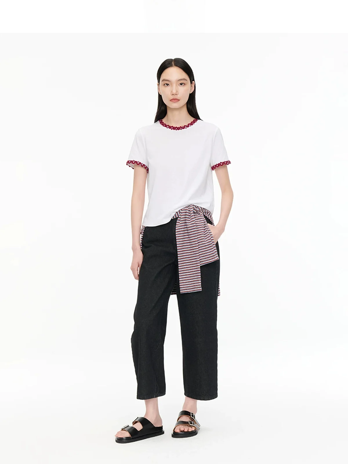 

Футболка Sagestudio Raspberrry Ruffle с коротким рукавом, цветными блоками, из хлопка Hanma, летняя, для повседневной носки, стандартной длины