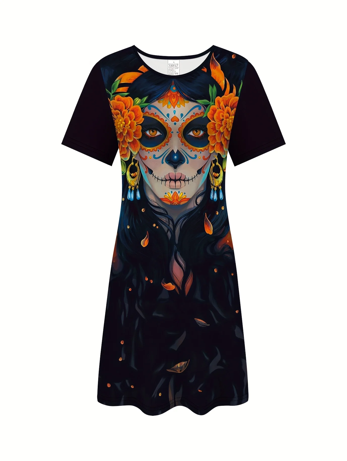 Women'S Day of the Dead Skull Graphic Dress Vibrant Floral & Leaf Print Dresses Woman Summer Seaside Vacation Dress Y2k Clothes