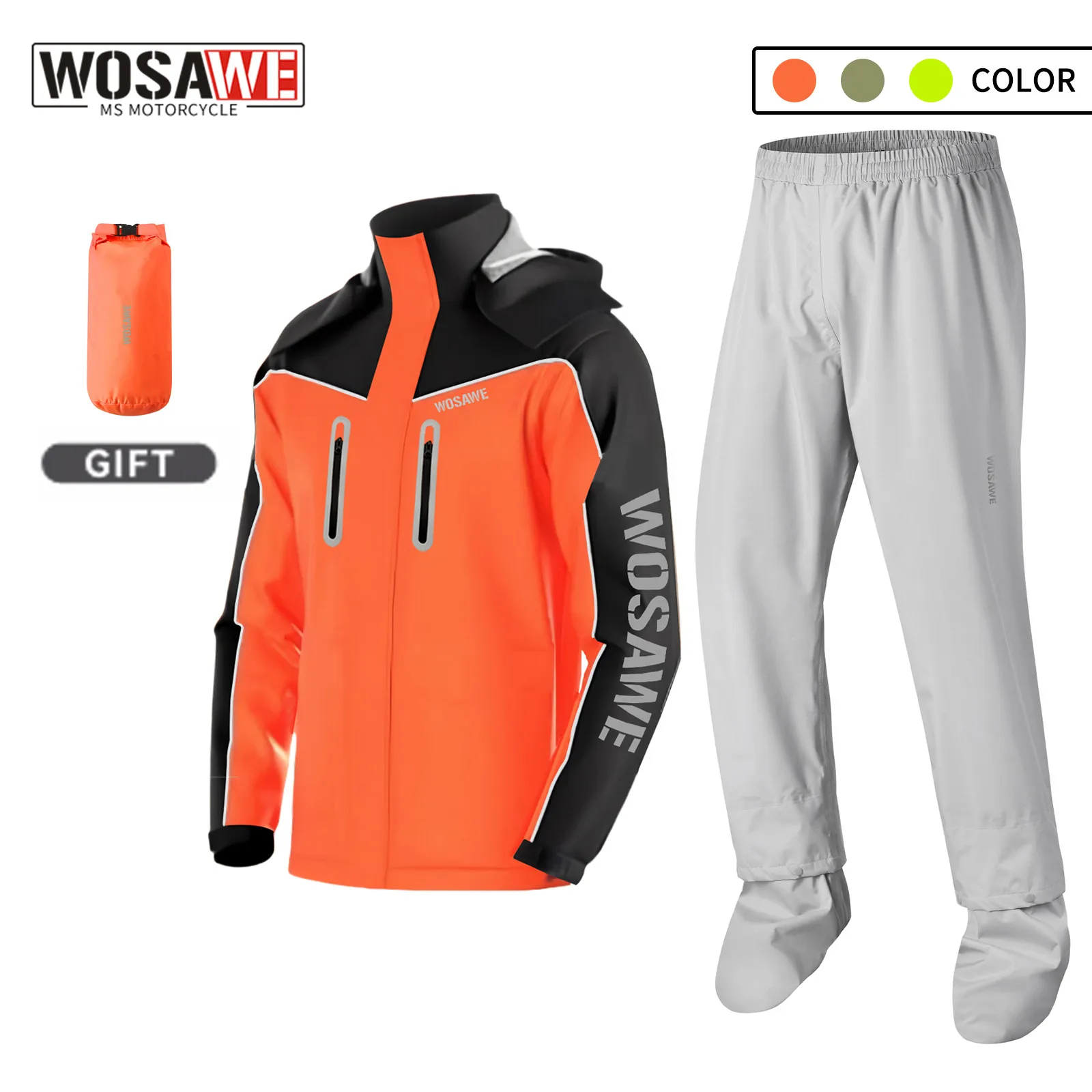 WOSAWE Impermeabile da moto Giacca antipioggia Pantaloni da uomo Tuta divisa Pioggia impermeabile riflettente impermeabile per la guida all'aperto