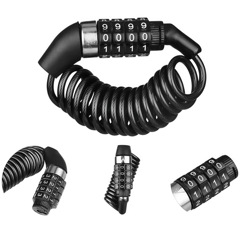 Motorcycle  4-Digit Combination Cable Lock, Portable Anti-Theft Chain Lock for Helmet, Durable Steel Wire Rope Safety Lock