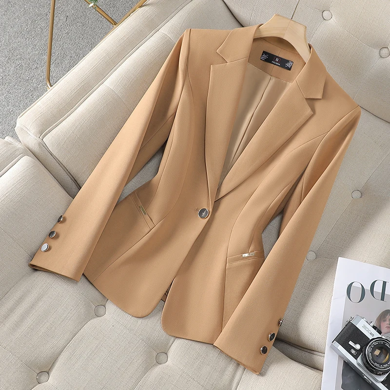 ZJYT Korean Style Fashion One Button Blazer Women 2024 Autumn Elegant Long Sleeve Solid Casual Jacket Coat Office Lady Outerwear