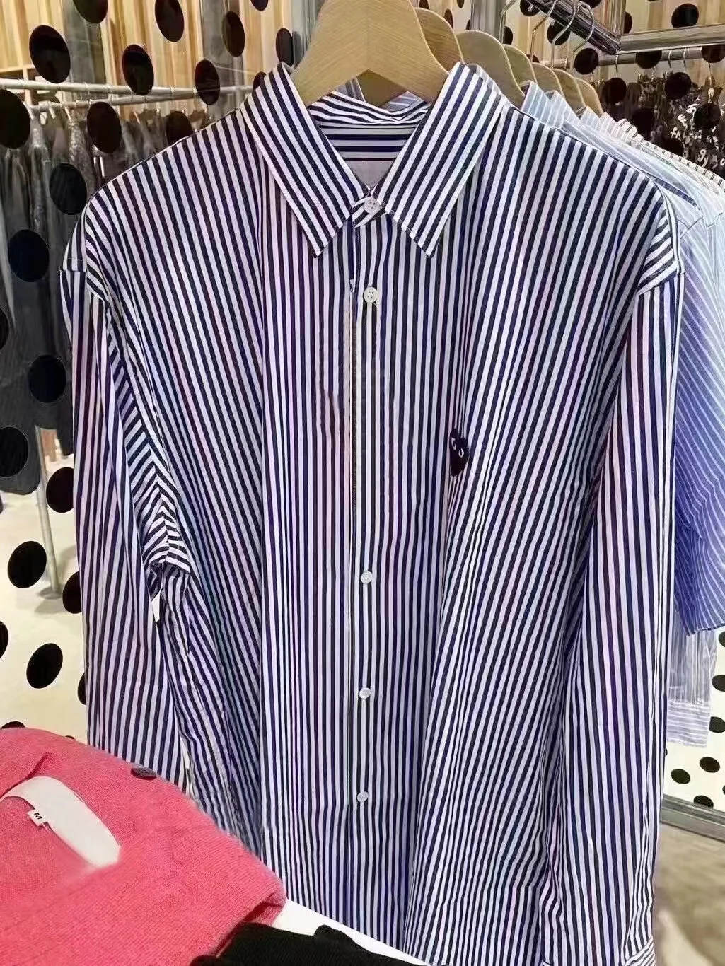 Embroidered Heart Long Sve irt Men Women Couple Autumn Mid-Length Cheered  Collar Button Detail Polyester Blend