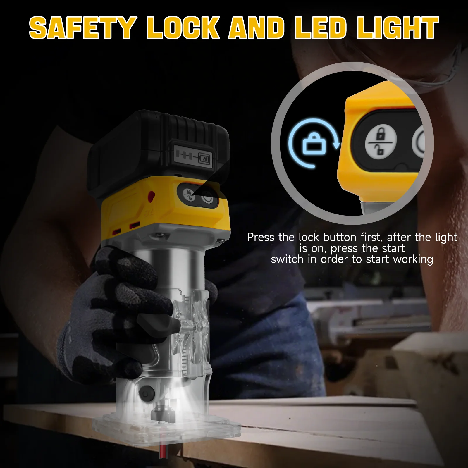 800W Brushless Electric Trimmer Woodworking Trimming Machine Cordless Compact Wood Router for Dewalt 20V Battery (No Battery)