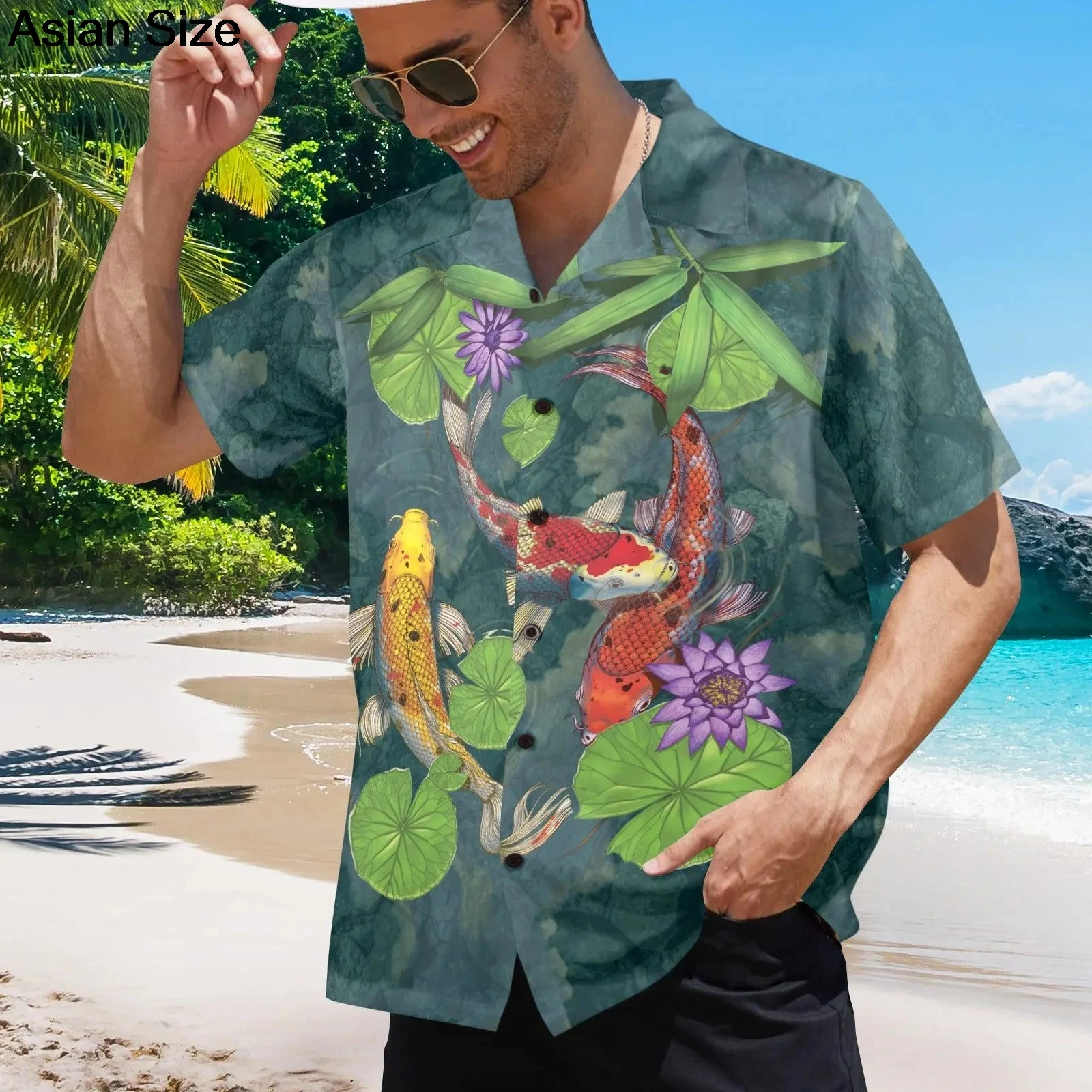 

Koi Fish Hawaiian Shirt For Men Women Youth Shirt Summer Aloha Shirt Short Sleeve Button Down Summer Casual Beachwear Lucky Tops