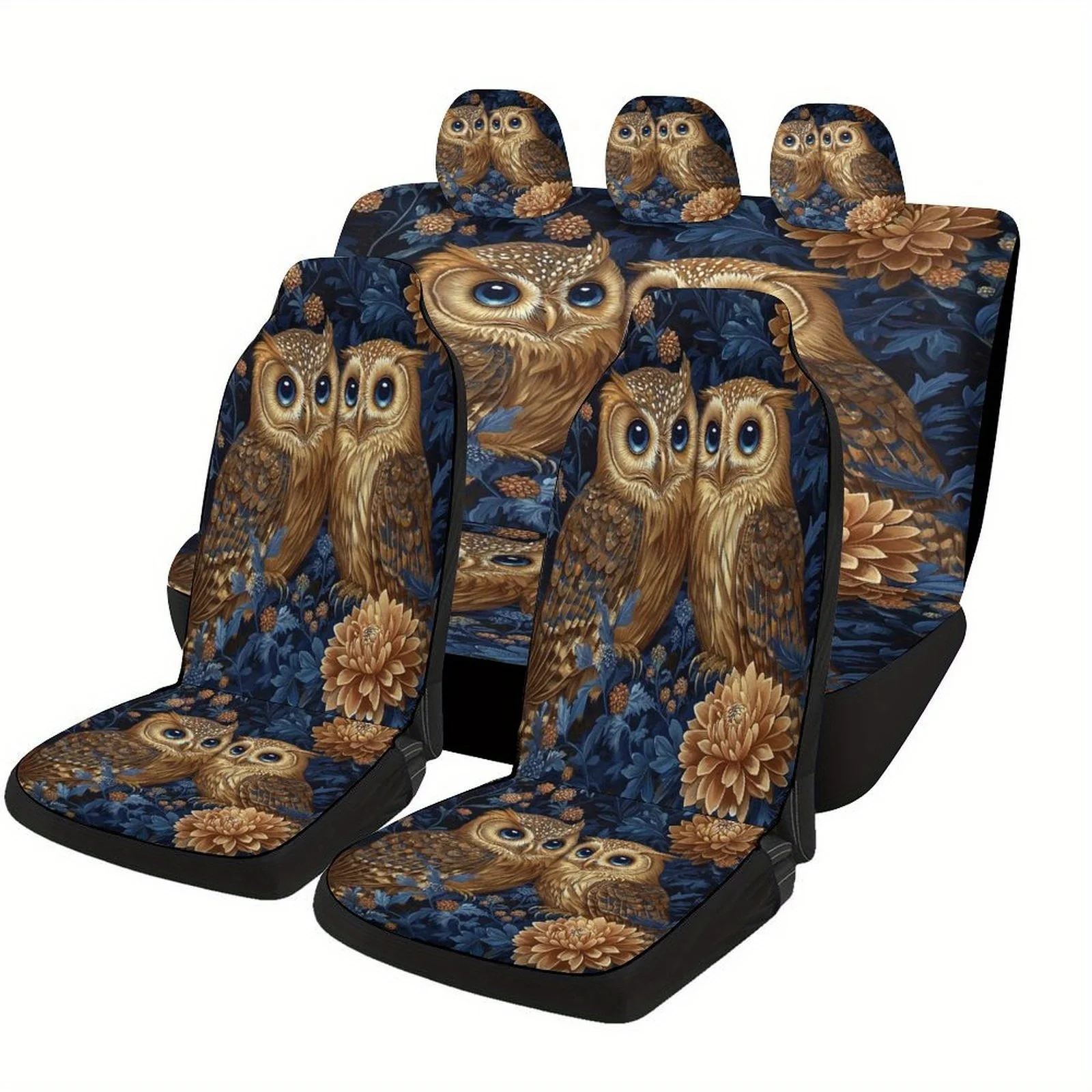 

Golden Owls Designed Car Seat Covers Set For Most Cars, Trendy Novelty Decorative Car Seat Protector Covers Full Set, Car Seat