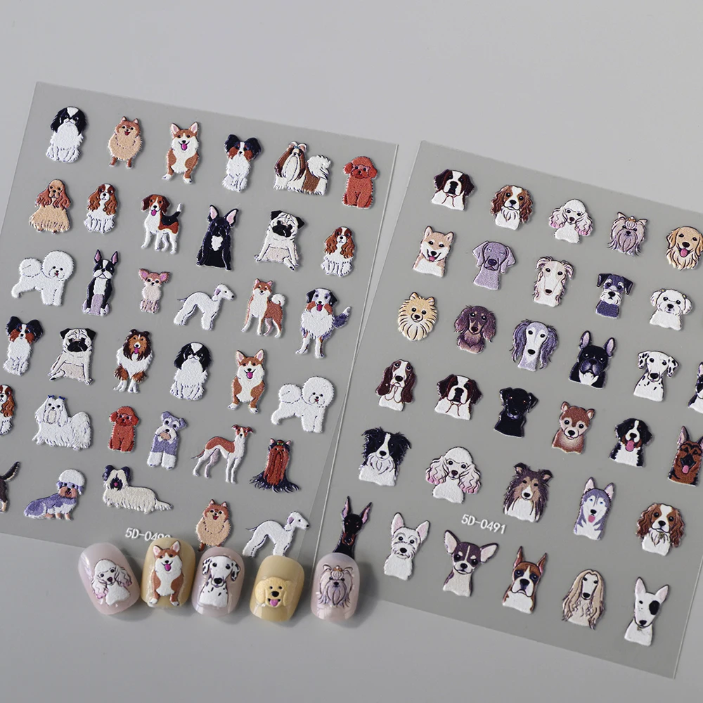 1 個 5D 素敵な犬/猫ネイルアートステッカー漫画子犬子猫ペット動物粘着ネイルステッカー Y2K マニキュア装飾スライダー &