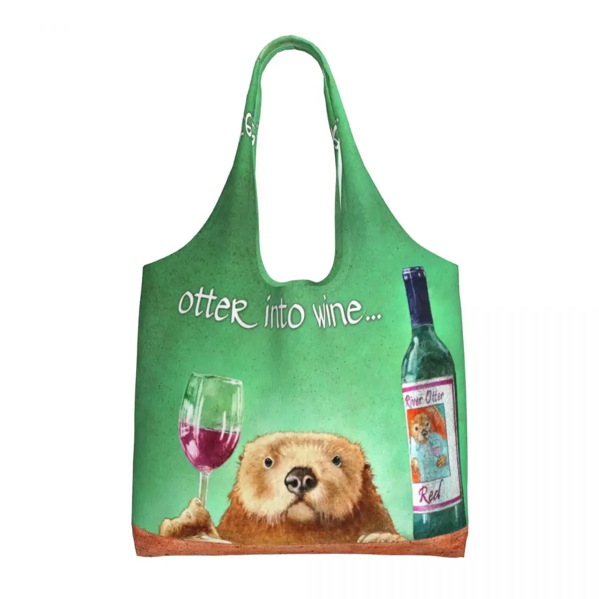 Otter Into Wine Grocery Shopping Tote Bags Women Kawaii Canvas Shopper Shoulder Bag Big Capacity Bag Photography Handbag