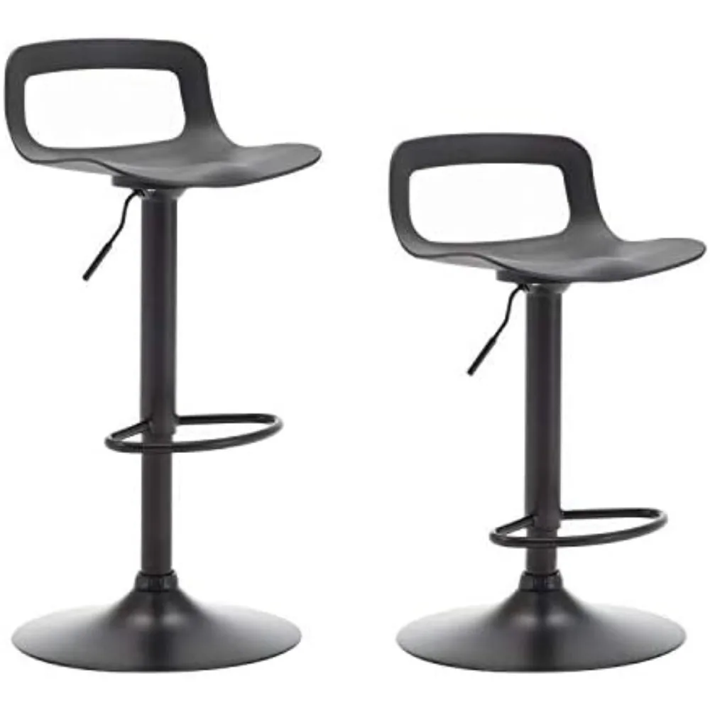 Conjunto de 2 bancos de bar modernos de plástico com altura de balcão ajustável e giratório (preto fosco)