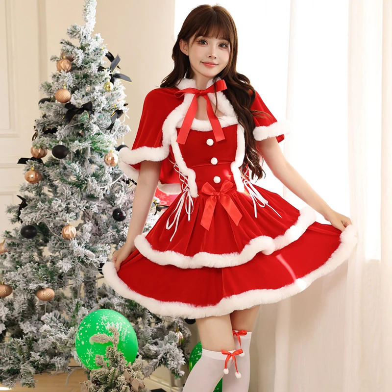 AniLV Little Red Riding Hood Christmas Uniform Cosplay Women Hooded Shawl Cake Dress Outfits Costumes