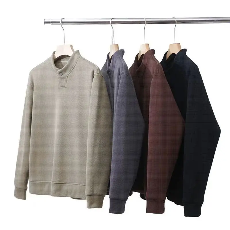 Primavera e outono bonito moletom com capuz com decote em v botão manga longa masculino solto casual inferior masculino todos os jogos camiseta superi