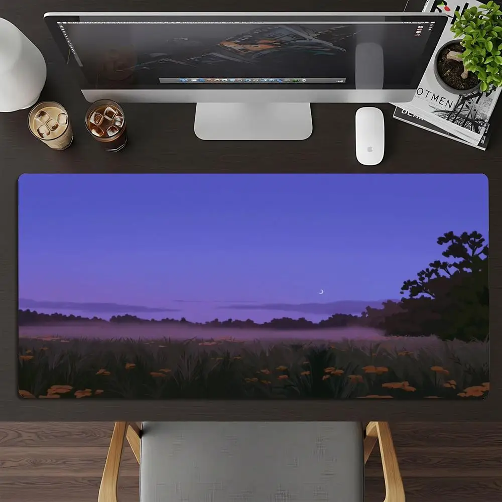 Purple Sunset Flower Field Mouse Pad Aesthetic Non-slip Mat Large Pc Gamer Keyboard Deskmat Gaming Accessories Mousepad XXL