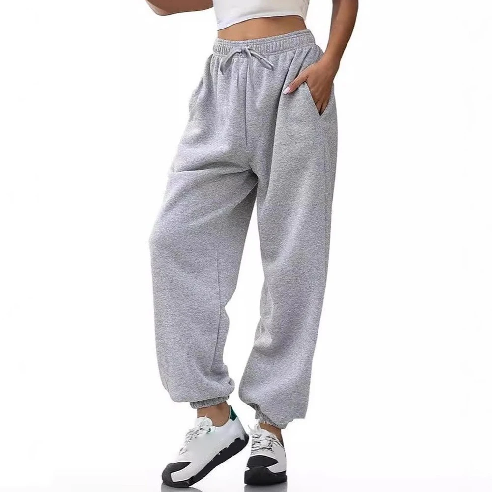 Women Sweatpants Bundle Foot Trousers Loose Fit Elastic Waist Drawstring Solid Color Casual Polyester Spandex Blend M 3XL