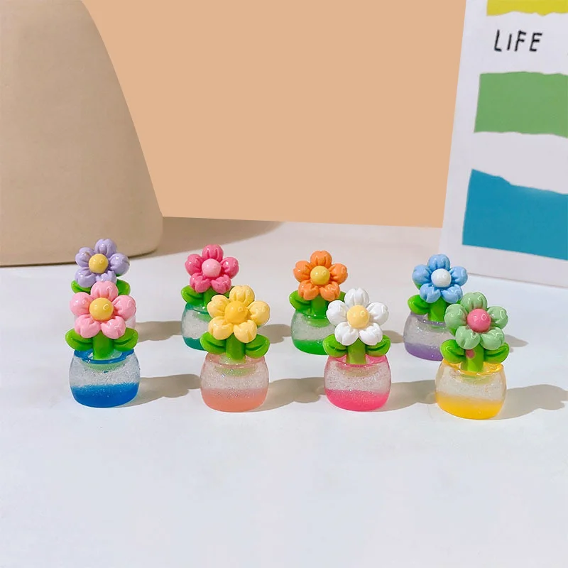 2Pcs Luminous Flower Potted Plants Ornament Micro Garden Landscape Decoration DIY Resin Glow Decor Toys