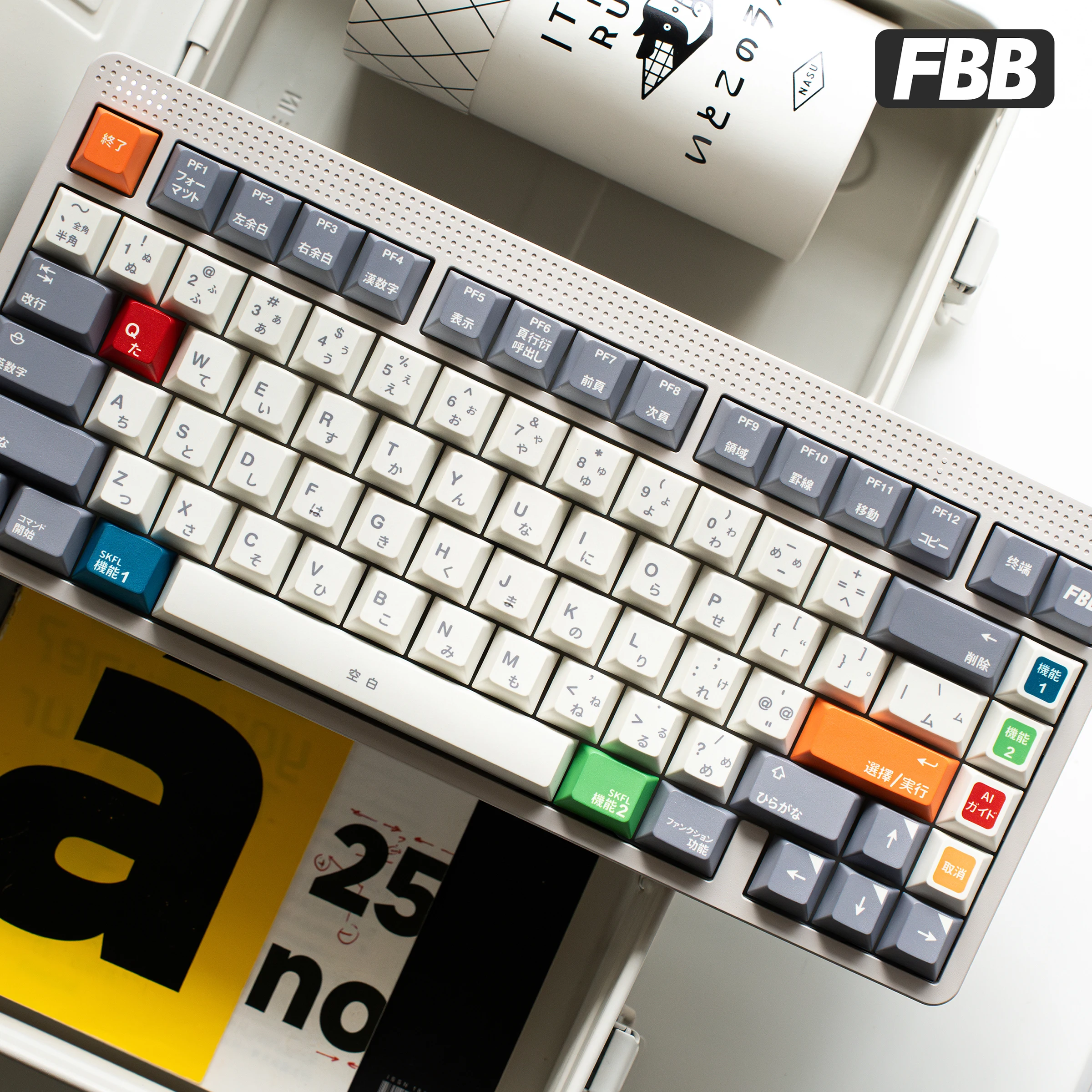 FBB Keycaps SKFL Retro Theme PBT DYE-SUB Key Caps Set Gray White For Gaming Mechanical Keyboard 61/68/84/87/96/100/104/108 keys