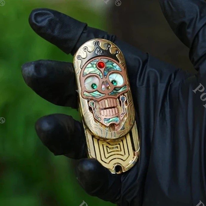 SAS EDC Mokume Meccanico Teschio Push Slider Tessitura Prodotti Finiti Giocattolo Antistress Fresco Gadget Tavolo Ornamento Ansia Giocattoli