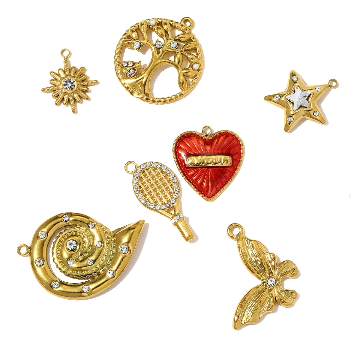 3Pcs/Lot Stainless Steel Star Butterfly Charms Tennis Racket Pendant For DIY Making Necklace Earrings Accessories Wholesale