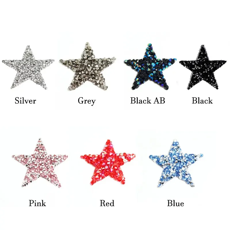 Mixed Size Star Rhinestone Iron Patches for Clothing Thermo Stickers on Clothes Fusible Patch Emblem Ironing Applications Craft