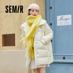 Semir Down Jacket Women Mid-Length Plaid Hooded 2023 Winter New Oversize Thick Coat