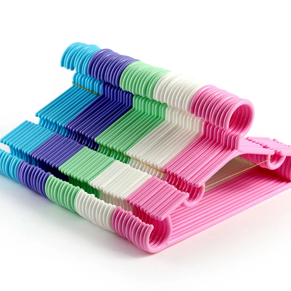 

50Pcs Childrens Clothes Hangers Plastic Kids Hangers for Small Clothing Hats Bags Fun Colorful Design Safe