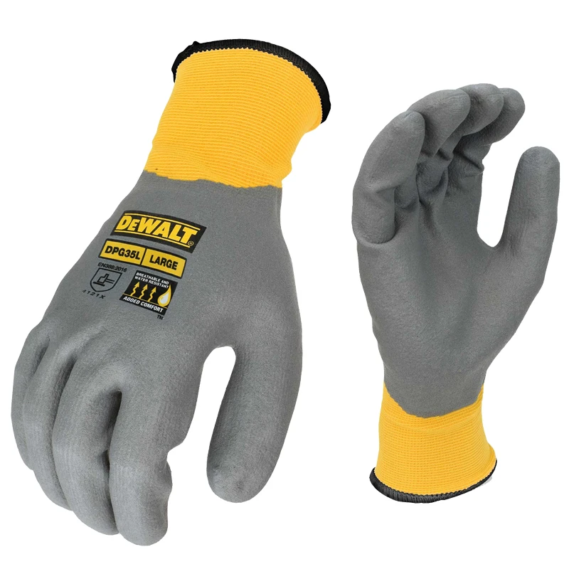 DEWALT DPG35 Full Dip Water-resistant Breathable Work Glove Fully Coated Nitrile 15 Ga Nylon Shell Protective Sleeve Size S/M/L