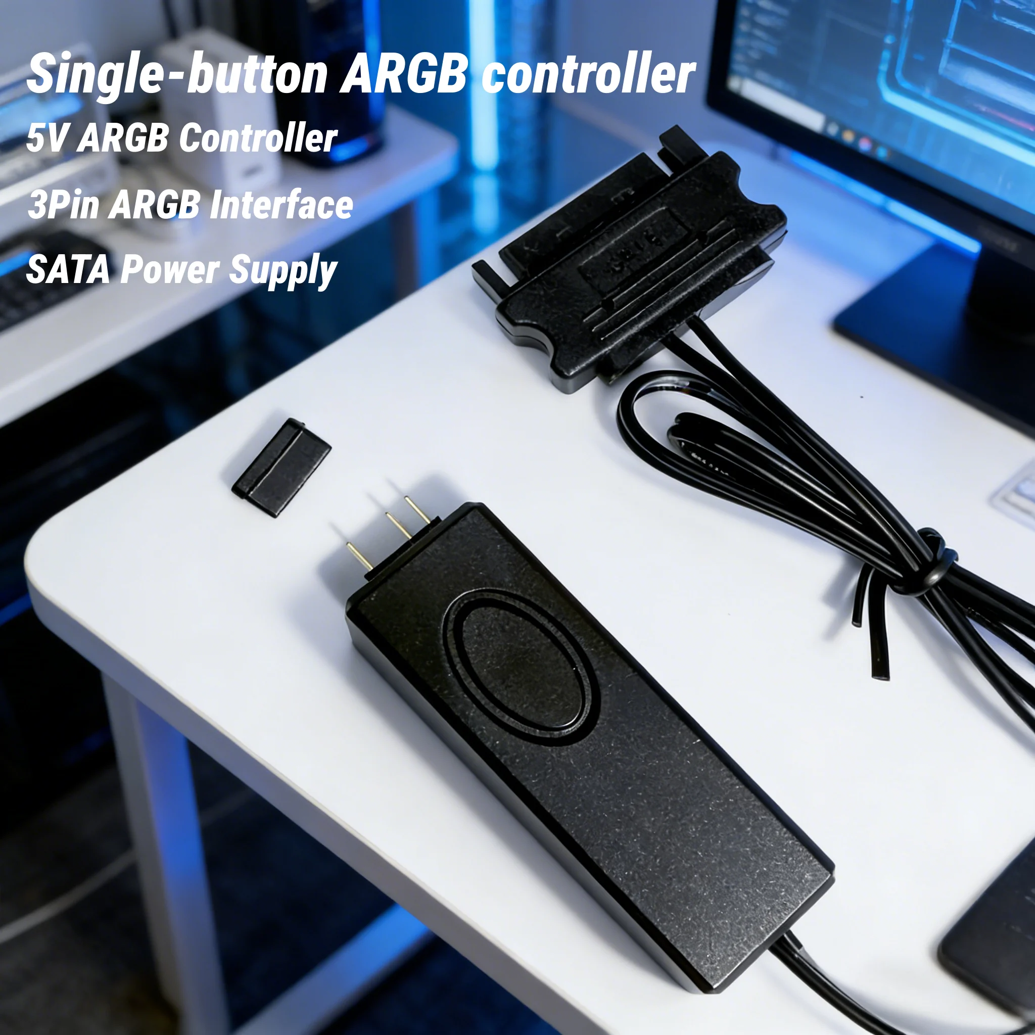 5V3-pin ARGB Case RGB Lighting Controller with One-Touch Light Mode Switching, SATA Power Input, and Computer Fan Controller