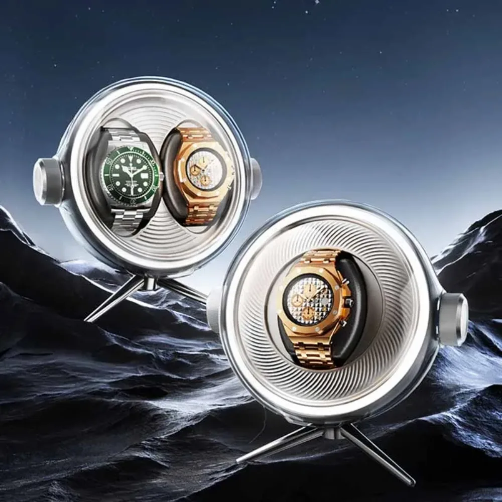 Luxury Automatic Watch Winder - Silent, LED, Bedside Mechanical Storage - close-up view