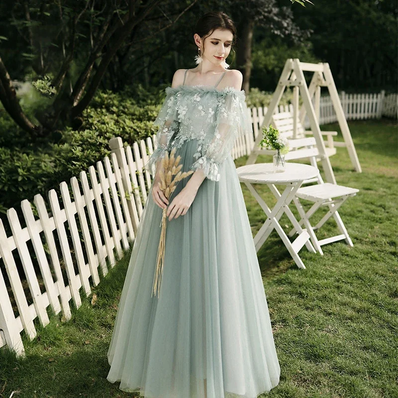 Sweet Memory Bridesmaid Dresses Mesh Tulle Fairy Prom Robe Princess Lace-up Elegant Women Girl Celebrity Party Gown