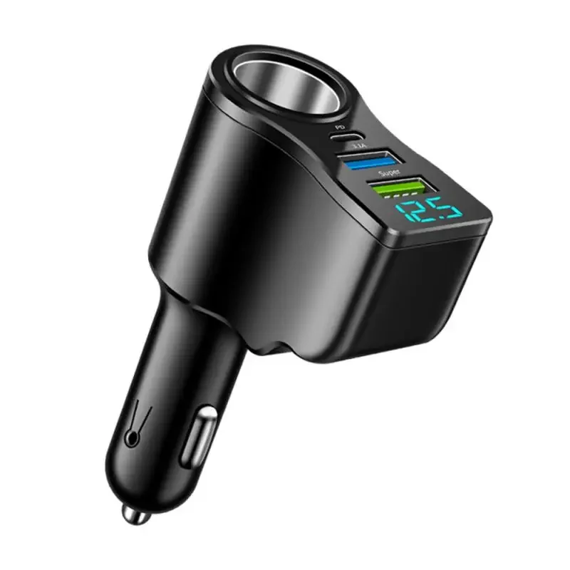 Ładowarka samochodowa 4 w 1 z rozdzielaczem gniazda zasilania, 2 portami USB, szybkim ładowaniem USB Type-C PD 12V/24V i wyświetlaczem cyfrowym. — 2
