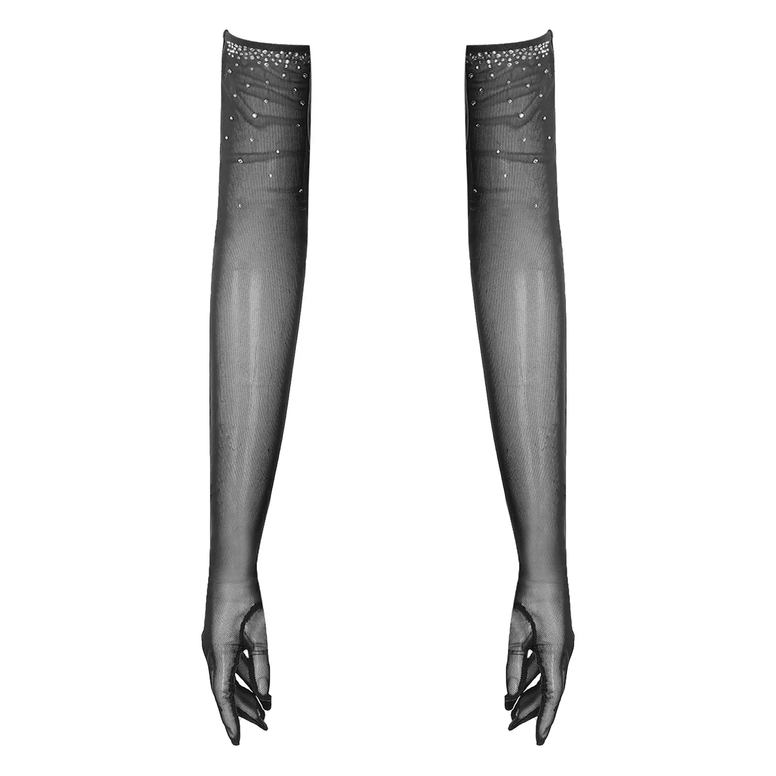 Women Glitter Rhinestones Lyrical Modern Dance Costume Glittery Rumba Latin Jazz Chacha Dancewear Dress with Long Gloves Outfits