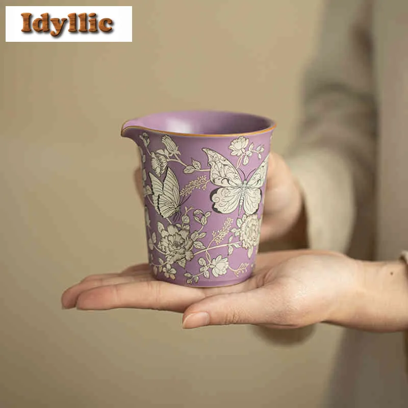 

220ml Ru Kiln Gilded Silver Butterfly Tea Pitcher Pour Tea Cha Hai Dispenser Justice Cup Fair Mug Drinkware Decoration Supplies