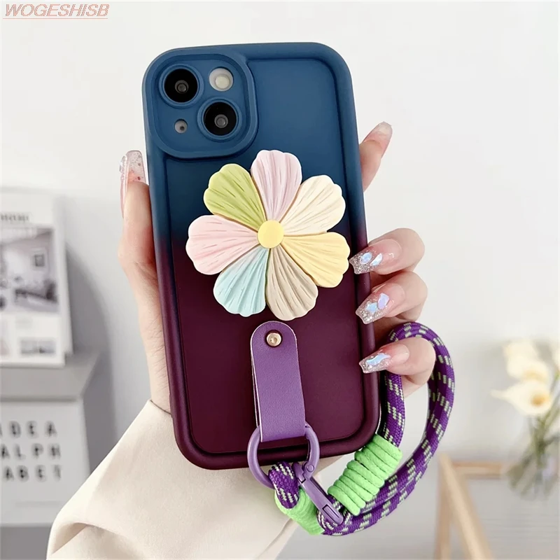 Gradient Flower Phone Holder Case For Samsung Galaxy Note 20 Ultra 10 Plus 9 8 A71 A51 A31 A21s A11 Floral Bracelet Strap Cover