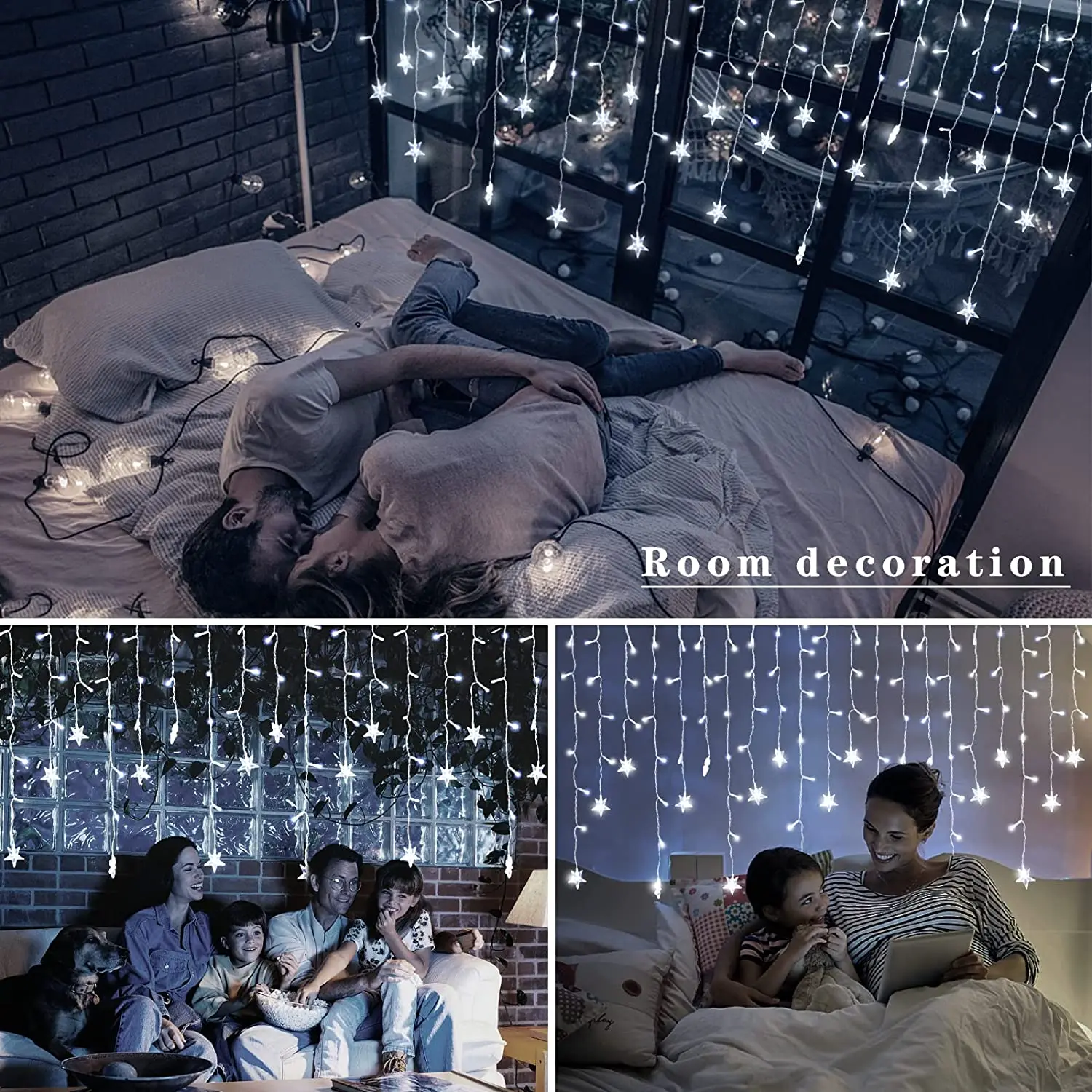 USB Star Curtain Light, 4MX0.6/0.5/0.4M Wave Pentagram Star Light Multi-function Remote Control Curtain String Fairy Tale Light