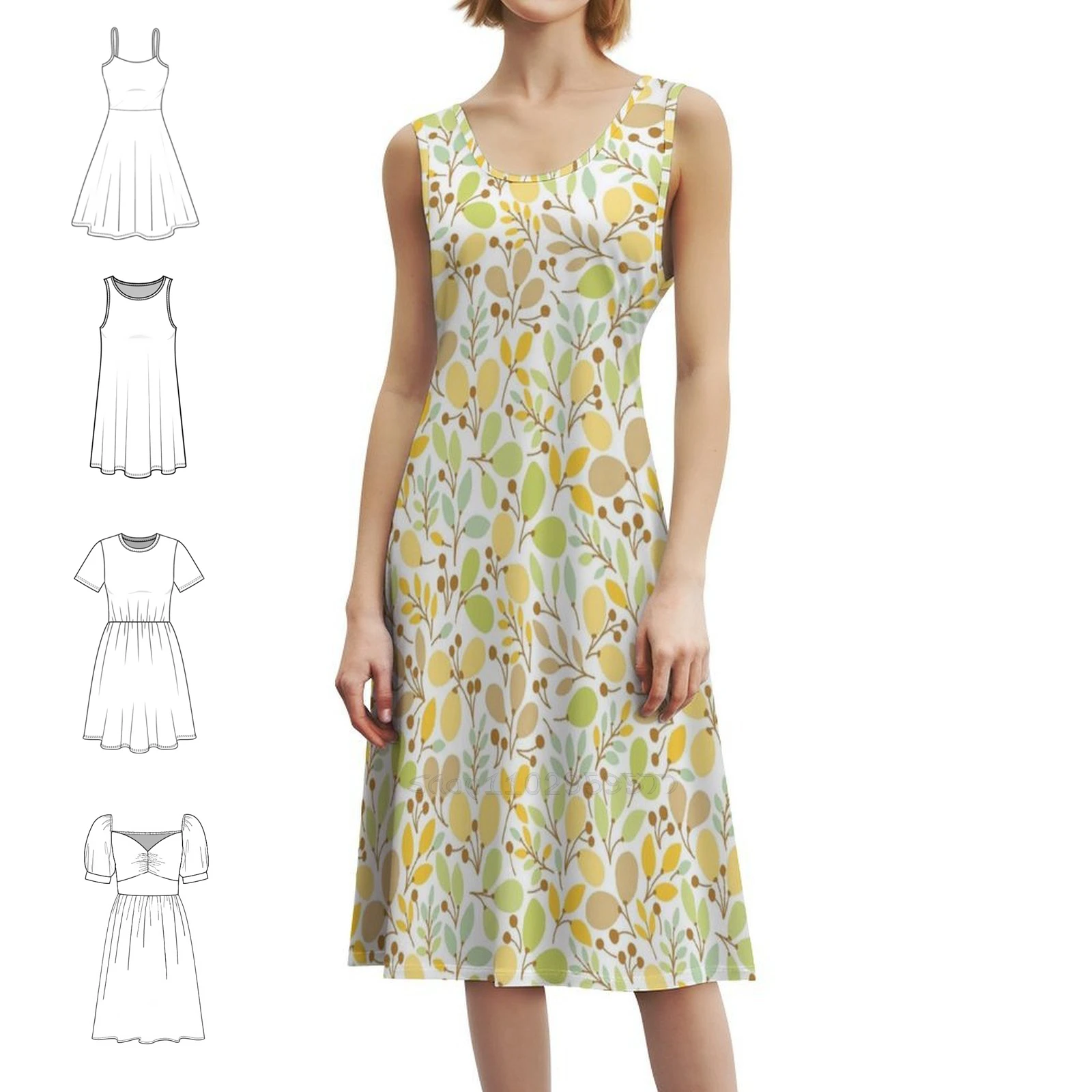 فستان قصير بنمط أوراق الربيع على طراز Preppy للنساء على شكل حرف a فستان يوم غير رسمي فضفاض مناسب 1970S 70S ريترو ديسكو 60S Mod