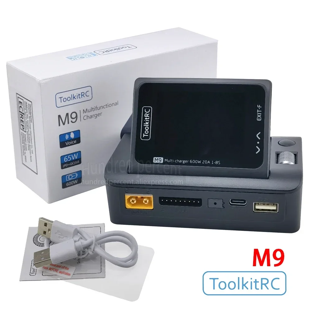 ToolkitRC M9 600W 20A USB Fast Charing DC Smart Charger Adjustable Screen Angle with Audio Function 1-8S Lipo LiFe
