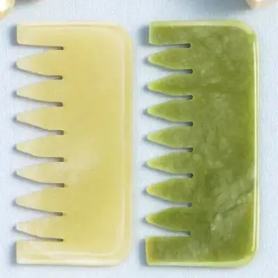 

2pcs Jade Comb Scalp Massage Tool Portable Gua Sha Scraping Head Acupoint Massager For Men Women Hair Loss Relief Tension