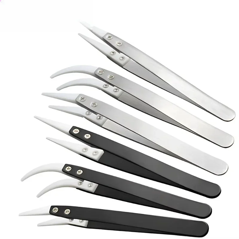 Hot Sale Useful Reverse Tweezers Ceramic Tweezers New Replacement Solder Resistant Stainless Steel + Ceramic 1set