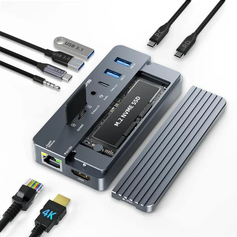 

Acasis 10-in-1 M.2 NVMe Docking Station with HDMI 4K@60Hz, 100W PD, 1Gbps RJ45, USB-A Ports, for MacBook Pro/Air, Windows PC