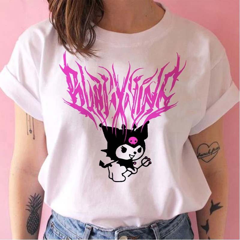 90s Kawaii Kuromi Top Tee Funny Cartoon T Shirt Kuromi Women Manga T-shirt Y2k Graphic Tshirt Streetwear Top Tees Female Grunge