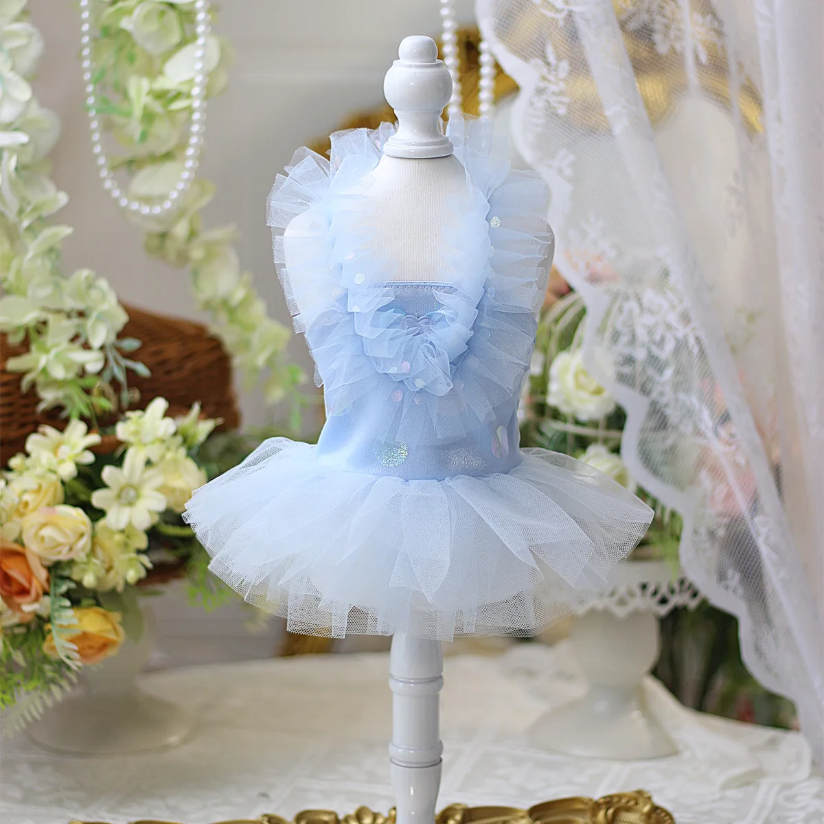 Fashion Cute Pet Dog Cats Clothes Summer Light Blue Thin Lace Princess Dress For Small Medium Dog Poodle Puppy Dog's Clothing