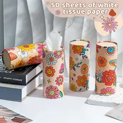Vintage Tissue Holder 4pcs Boho Tissue Tubes Mushroom Tissues Cylinder Boxes for Car Cup Holder Round Container Bathroom Living