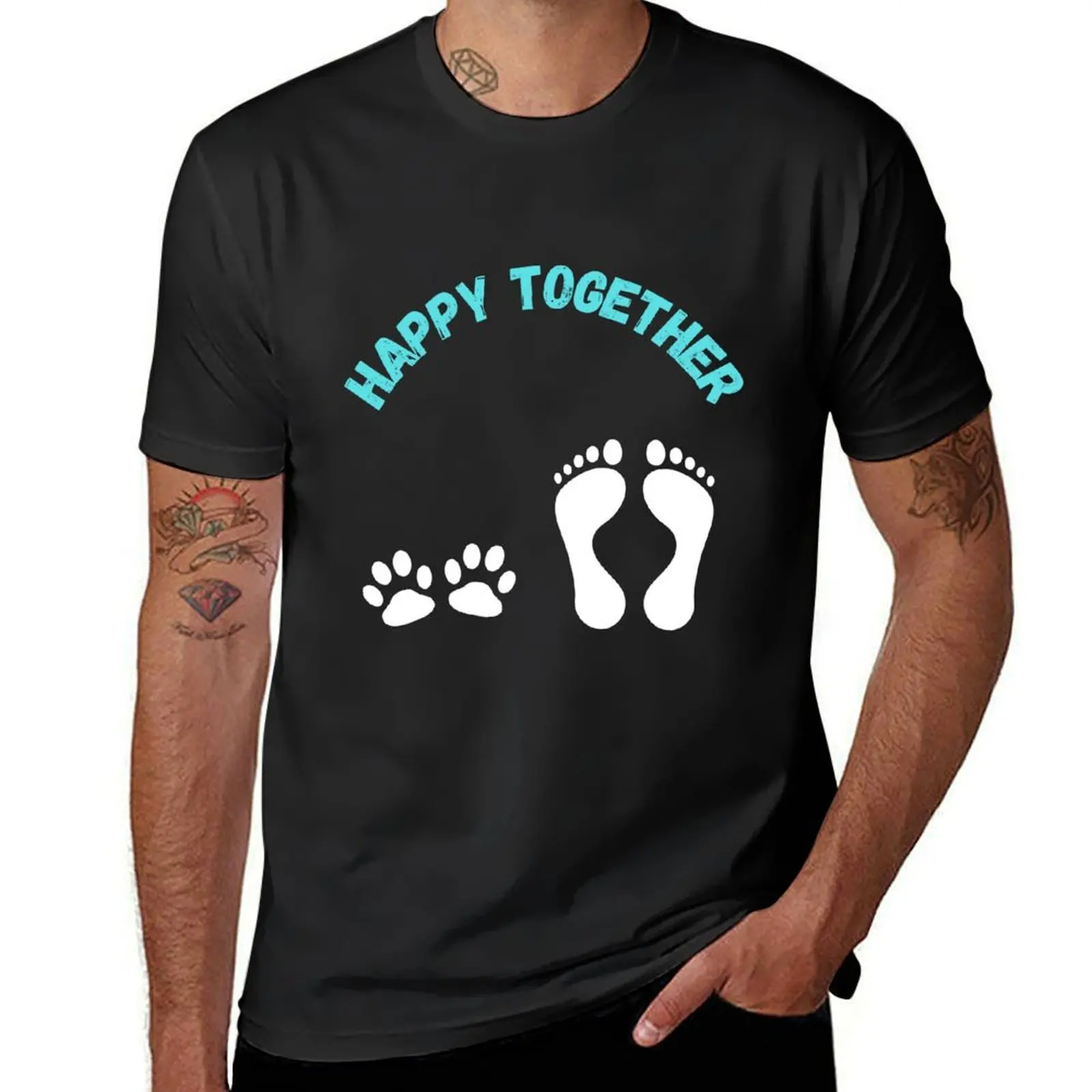 

Happy Together Dog Paw and Footprint Design T-Shirt Short sleeve tee shirts graphic tees quick-drying t shirts for men cotton