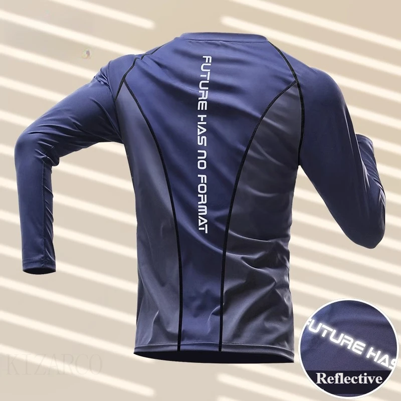 Spring Mens Jogging Compression Shirt Rashgard Fitness Long Sleeves Running Reflective Tshirt Football Jersey Jogging Sportswear