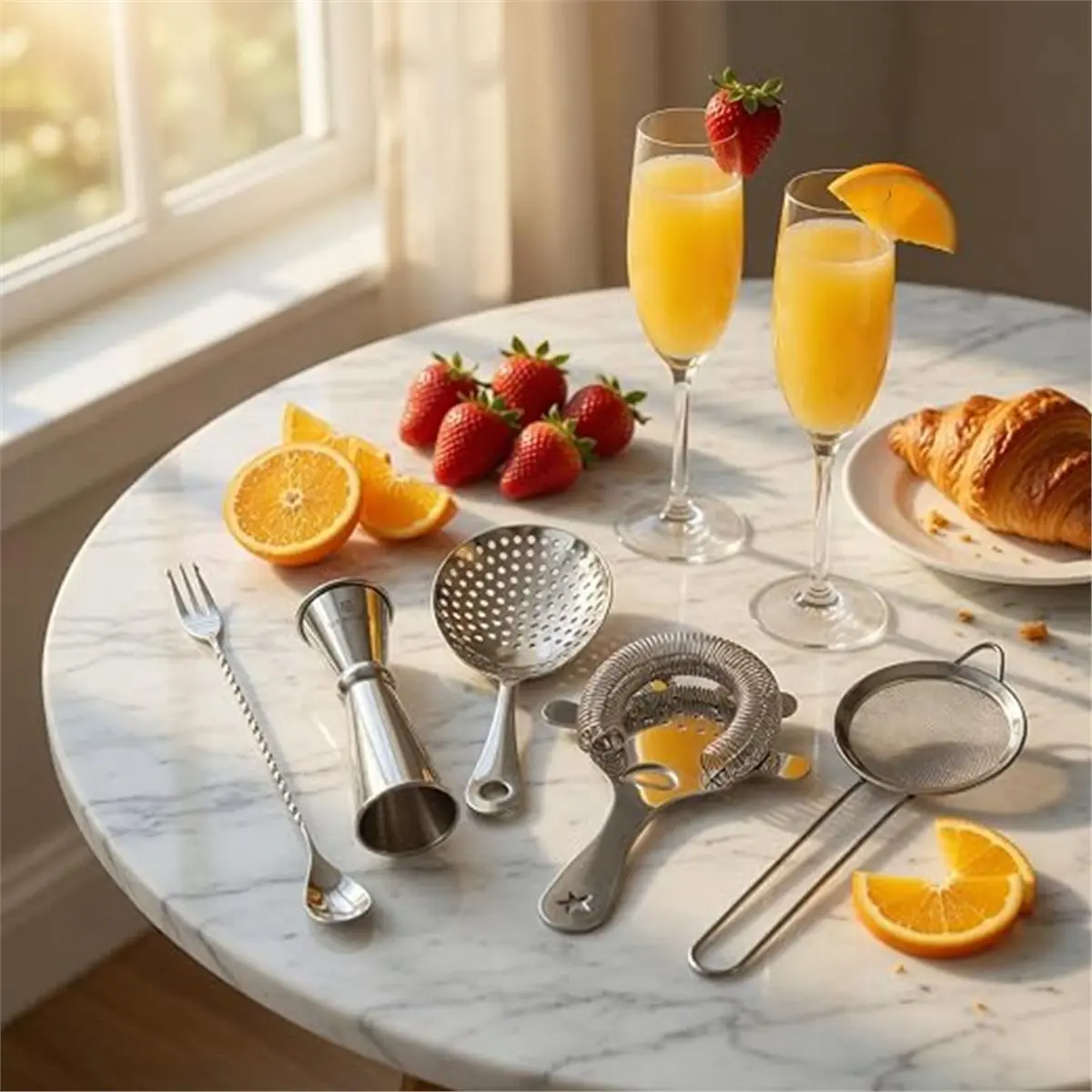 5Pcs Cocktail Strainer Set - Hawthorne, , Fine Mesh Strainers, Jigger & Bar Spoon for Bartending