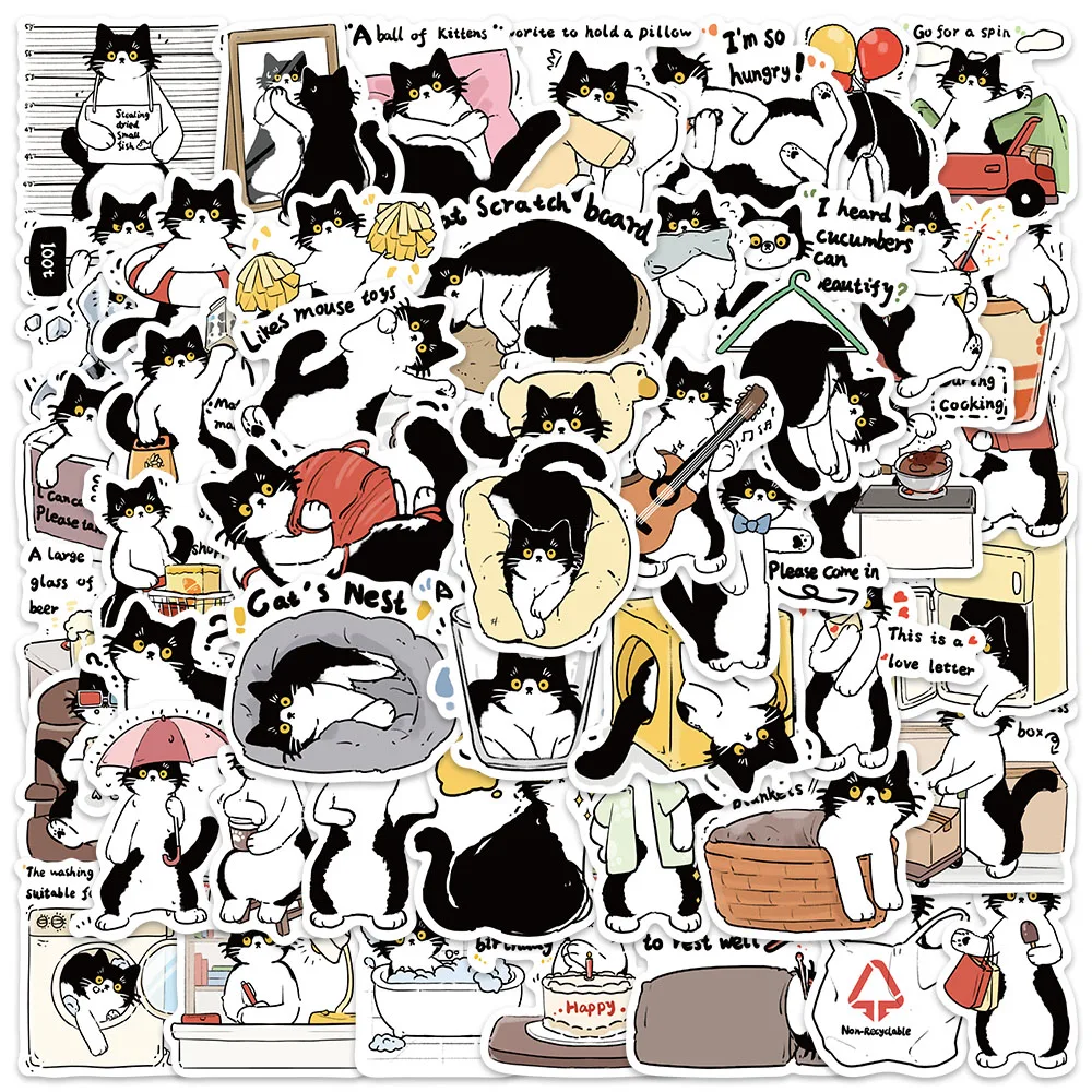 

50pcs Black Naughty Cow Cat MEME Cute Aesthetic Stickers DIY Decoration For Fridge Notebook Planner Phone Suitcase Car Sticker